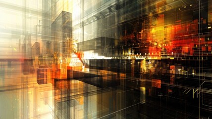 Poster - Mysterious structure in abstract science fiction style. Colorful color line shading express weird shape of building in digital construction concept perfect for futuristic architecture design. AIG53.