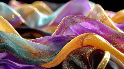 Poster - Vibrant multicolored translucent fabric in soft folds, blending rainbow shades in an abstract flow