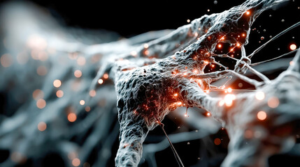Poster - Abstract visualization of neural connections with glowing points of light in an organic, web-like structure