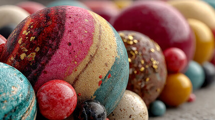 Poster - Vibrant abstract orbs with mixed textures and metallic details in close-up