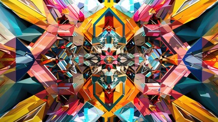 Fototapete - Colorful abstract geometric shapes and patterns. Digital artwork of vibrant color of shape with overlapping style for background. Abstract artwork of colorful shape. Design for poster, print. AIG51.