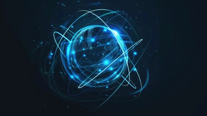 Poster - glowing blue digital globe with connecting lines. abstract artwork of circle shape with glowing line