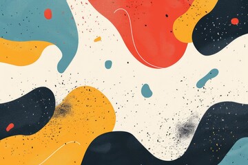 Poster - Abstract shapes and patterns in muted colors. Background image of vibrant color with geometric shape with tree and flower. Digital image for modern and creative design. Stylish and playful. AIG51.