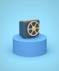 Poster - Blue and Gold Retro Device on Cylinder Pedestal