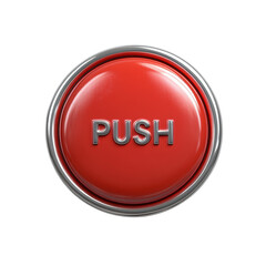Poster - A vibrant red push button with chrome trim on a clean isolated transparent display