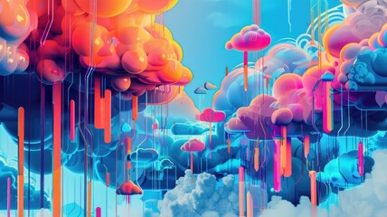 Poster - Abstract digital cloud formation with light blue and white swirls. Digital artwork for design and print. Abstract artwork of cloud patter with vibrant color. Technology innovation concept. AIG53.