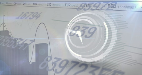 Poster - image of data processing over clock and white background