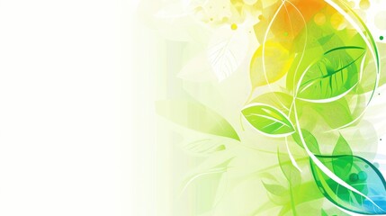 Fototapete - Abstract green and blue wavy lines on a light background. Digital artwork for design and print. Fluid and dynamic concept. Background image of white background decorated with green leaves. AIG51.