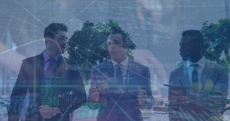 Poster - Image of connections and data processing over diverse businessmen