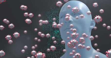 Poster - Image of covid 19 cells falling over dark background
