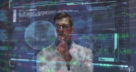Poster - Image of cells and data over caucasian male doctor