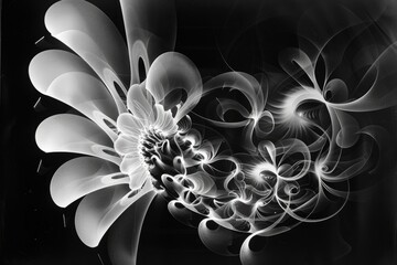 Poster - Abstract black and white light patterns. Abstract background image of white circle overlap with black background. Digital art for minimalist and modern design. Artistic background. Monochrome. AIG51.