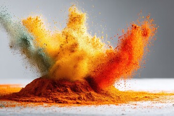 Poster - Colorful explosion of vibrant powder pigments creating a dynamic, abstract burst of artistic energy, showcasing the beauty and intensity of color in motion, studio shot