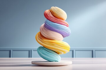 Poster - abstract multicolored tower of intertwined brush strokes, smooth texture and swirls, set against a c
