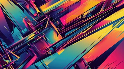 Fototapete - Colorful abstract geometric shapes and patterns. Digital artwork of vibrant color of shape with overlapping style for background. Abstract artwork of colorful shape. Design for poster, print. AIG51.