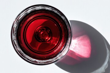 Poster - A striking overhead shot of a glass filled with a vibrant red liquid, showing unique patterns and shadows, casting dramatic light on a clean, white background.