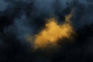 Poster - Dramatic Abstract Background Golden Yellow Light Breaking Through Dark Blue Grey Cloudscape Digital Painting Artistic Texture