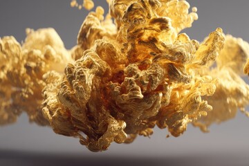 Poster - An abstract and luxurious golden cloud formation against a blurred background, showcasing dynamic shapes and textures, perfect for designs and backgrounds.