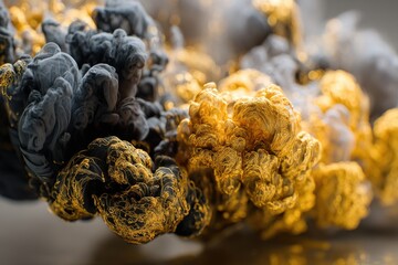 Poster - an abstract cloud formation of swirling grey and golden hues blending in elegant form, with a modern