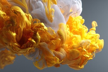 Poster - golden and white ink mixing in water creating abstract flowing shapes, with a soft smooth and elegan