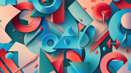 Fototapete - Colorful geometric abstract design with overlapping shapes. Vibrant color geometric shape Background image of geometric shape Ideal. Digital artwork of vibrant color of retro shape texture. AIG51.