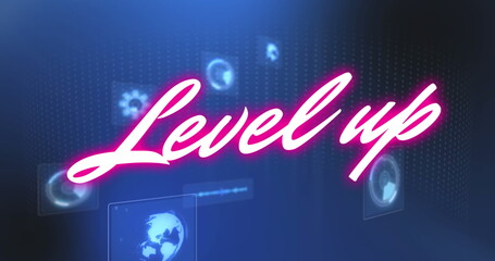 Poster - image of level up text over scope scanning and data processing