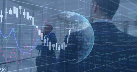 Poster - Image of financial data processing over two diverse business people