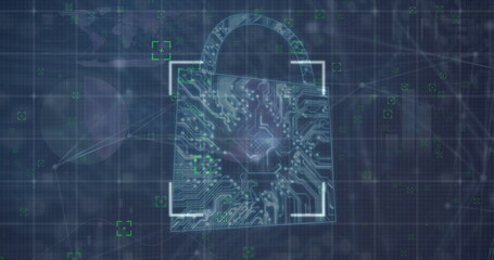 Fototapete - Image of digital interface with security padlock over dark background