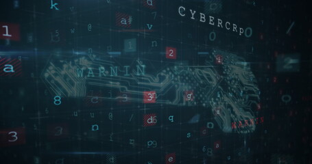 Poster - Cyber security data processing against security key icon on blue background