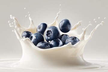 Poster - A delicious and refreshing splash of milk with juicy blueberries creating a vibrant and dynamic composition for breakfast, desserts, and healthy eating concepts.