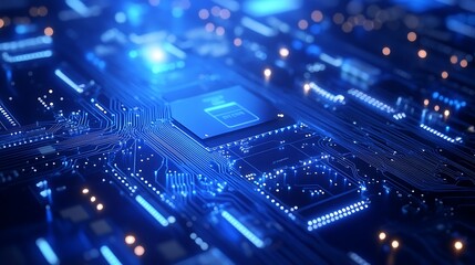 Poster - A glowing blue circuit board design with space on the right for text