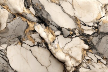 Poster - Elegant white marble with black and golden veins, a luxurious stone texture, perfect for backgrounds and designs, showcasing natural patterns, sophistication.