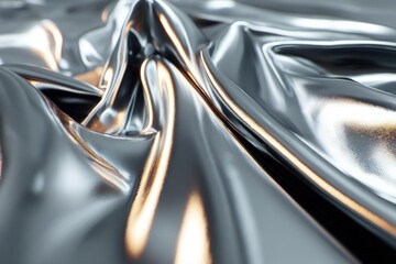 Poster - Close-up of silver satin fabric with soft folds and subtle reflections, creating a luxurious and elegant texture that evokes sophistication and modernity.