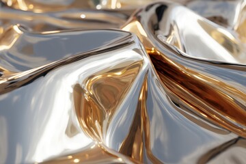 Poster - Abstract flowing fabric of gold and silver with shiny and reflective surface, creating elegant folds and soft curves, shimmering with light and depth.
