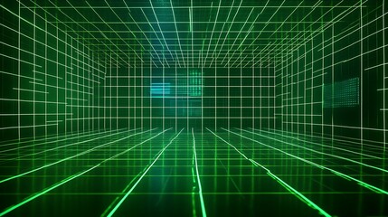 Poster - Abstract digital grid in neon green with space for text overlay