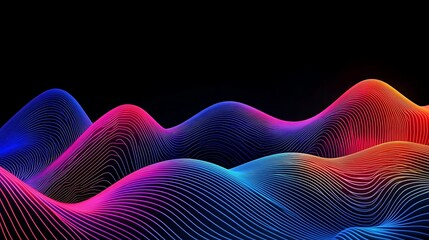 Poster -  Abstract digital wireframe with vibrant glowing lines, ample area for text.