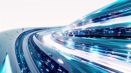 Poster - Abstract flowing blue and white digital waves on a light background. Digital artwork of speed effect or digital glowing white and blue pathway. Futuristic design and technology concept. AIG53.