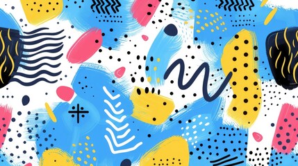 Fototapete - The close up of the abstract picture of the colourful memphis pattern wallpaper, memphis pattern is the design style that vibrant and mix of geometric shapes, bold colors, and playful patterns. AIG51.