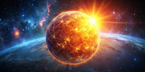 Wall Mural - Glowing Sun, Distant Planet, Space Background - Bokeh Effect Stock Photo