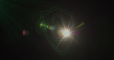Poster - image of shield with digital padlock on black background