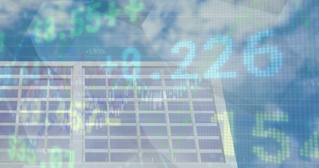 Poster - Image of financial data processing over solar panel