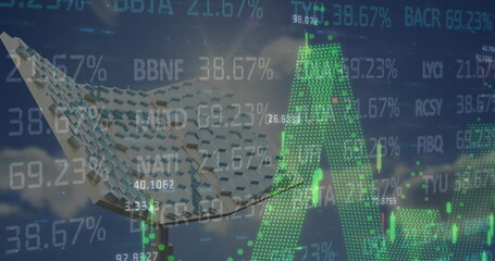 Poster - Image of financial data processing over solar panel