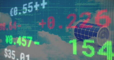 Poster - Image of financial data processing over solar panel