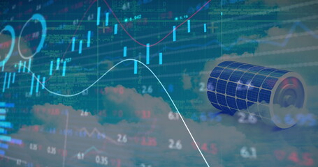 Poster - Image of financial data processing over solar panel
