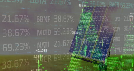 Poster - Image of financial data processing over solar panel