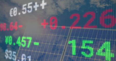 Poster - Image of financial data processing over solar panel