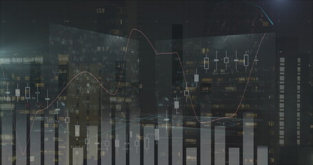 Poster - Image of financial data processing over cityscape