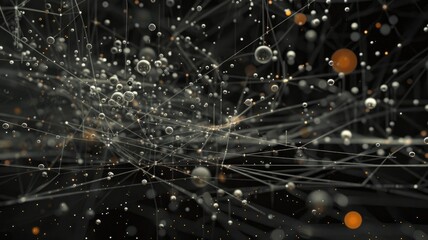 Poster - Black and white cityscape with abstract digital connections. Futuristic digital art for design and print. Digital artwork of planet and glitter with black background. Monochrome filter. Space. AIG53.