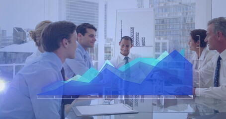 Poster - Image of data processing over diverse business people shaking hands