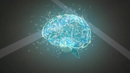 Aufkleber - 3D digital brain hologram glowing, radiating neural connection lines across dark backdrop
